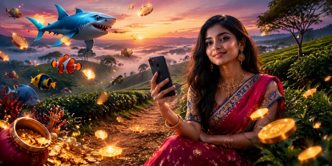 তাঙ্গুয়ার হাওরে চা বাগানে গেমিং অভিজ্ঞতা উপভোগ করছেন একজন বাংলাদেশি